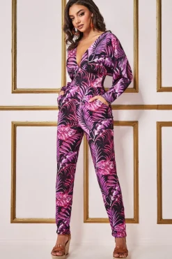 Jumpsuits^* Tropical Print Jumpsuit Purple