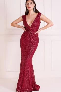 Maxi Dresses^* Twisted Front Sequin Maxi Burgundy
