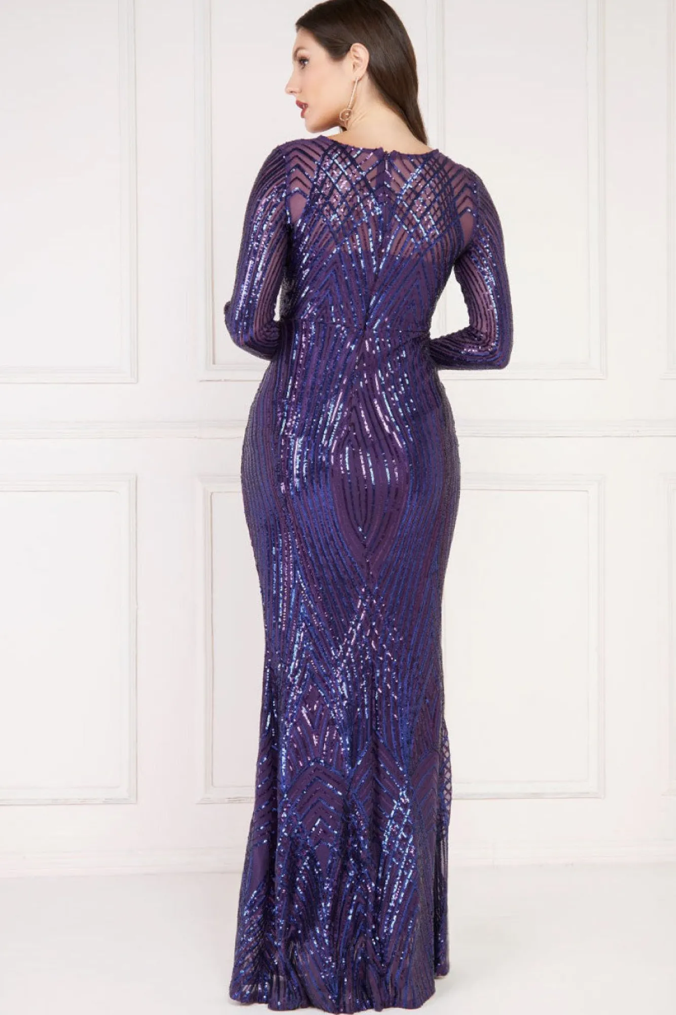 Maxi Dresses^* Two Toned V Neck Sequin Maxi Purple