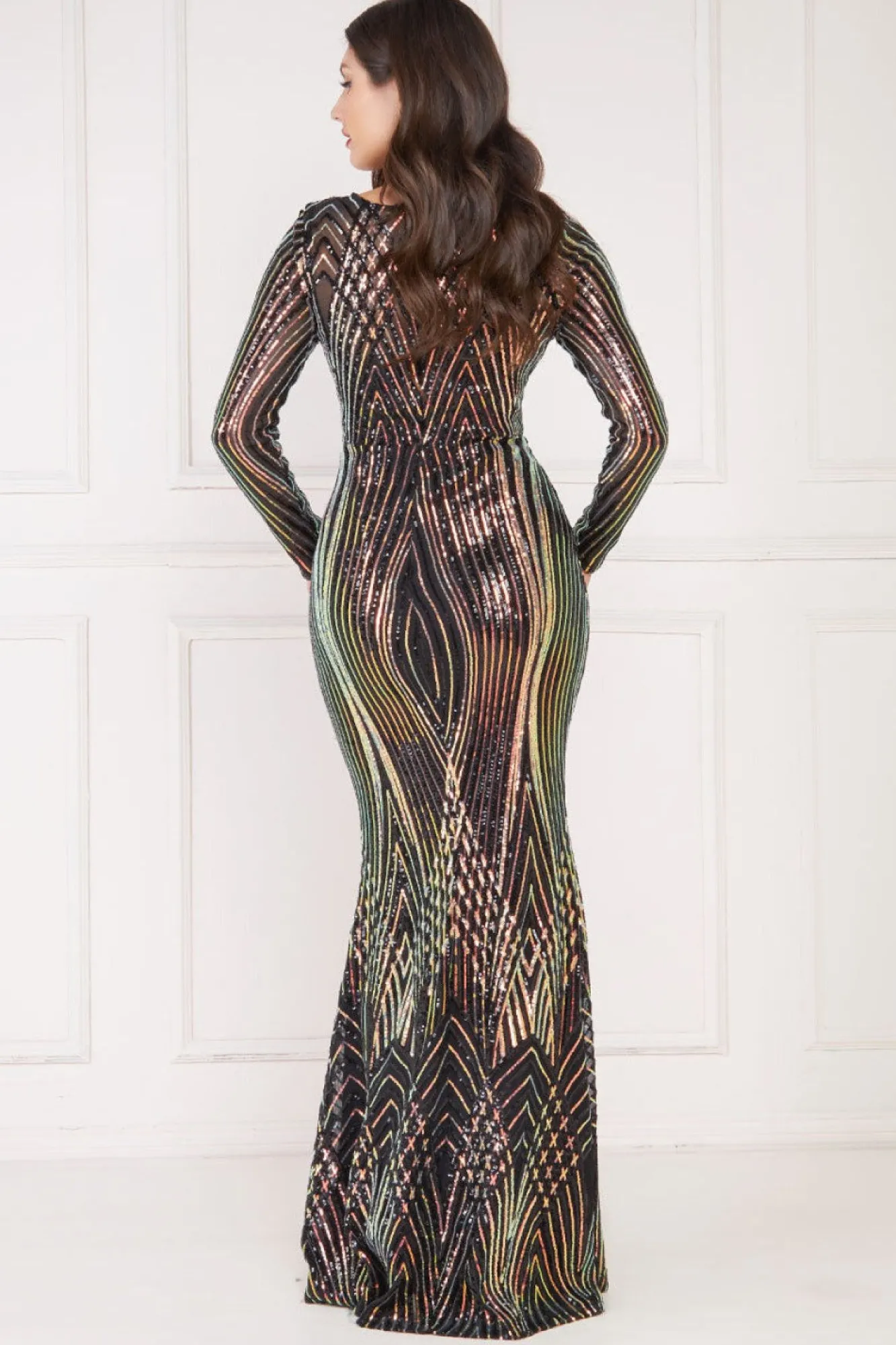 Maxi Dresses^* Two Toned V Neck Sequin Maxi Black