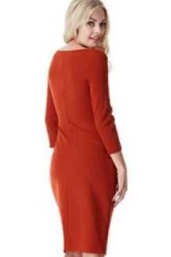 Midi Dresses^* V Neck Pleated Midi With Split Detail Rust