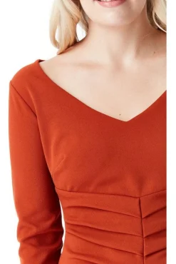 Midi Dresses^* V Neck Pleated Midi With Split Detail Rust