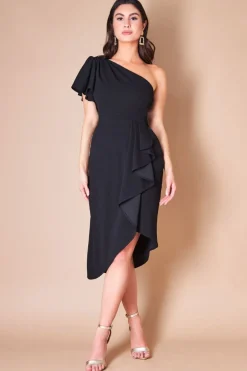 Midi Dresses^* Waterfall Sleeve Wrap Midi Dress Black