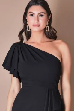 Midi Dresses^* Waterfall Sleeve Wrap Midi Dress Black