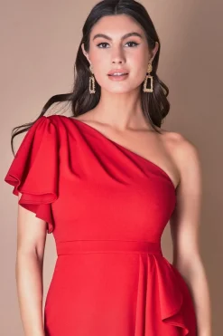 Midi Dresses^* Waterfall Sleeve Wrap Midi Dress Red