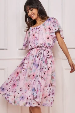 Midi Dresses^* Wrap Back Flutter Sleeve Midi Pink