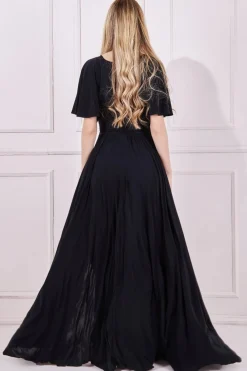 Maxi Dresses^* Wrap Front Maxi With Flutter Sleeves Black