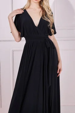 Maxi Dresses^* Wrap Front Maxi With Flutter Sleeves Black