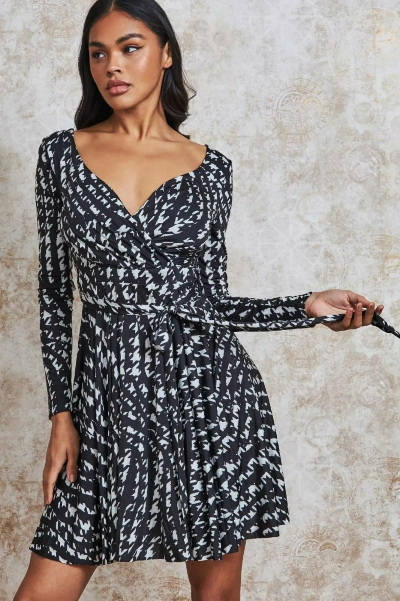 Mini Dresses^* Wrap Style Midi Dress Monoprint