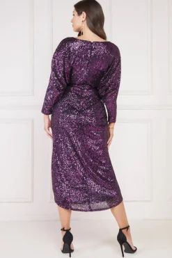 Midi Dresses^* Wrap Style Sequin Midi Dress Purple
