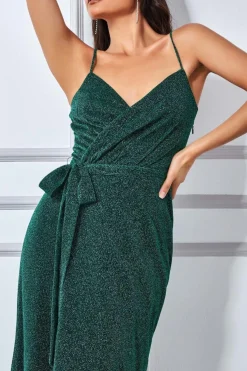 Maxi Dresses^* Wrap Style Spaghetti Strap Maxi With Split Emerald