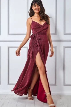 Maxi Dresses^* Wrap Style Spaghetti Strap Maxi With Split Wine