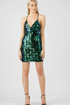 Mini Dresses^Aftershock London Mesh Sequin Wrap Dress Green