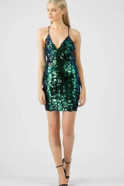 Mini Dresses^Aftershock London Mesh Sequin Wrap Dress Green