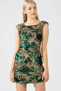 Mini Dresses^Aftershock London Sequin Leaf Bodycon Dress Green