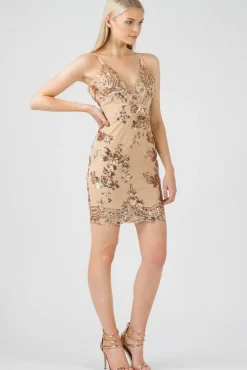 Mini Dresses^Aftershock London Sequin Mesh Cami Dress Gold