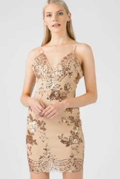 Mini Dresses^Aftershock London Sequin Mesh Cami Dress Gold