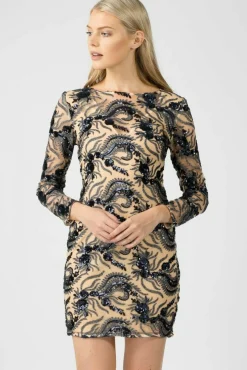 Mini Dresses^Aftershock London Sequin Long Sleeve Bodycon Dress Nude