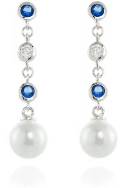 Jewellery^Cachet London Inge Earrings Pearl And Cz Platinum Plated White
