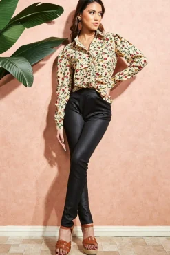 Blouses^City Goddess Floral Print Shirt Beige