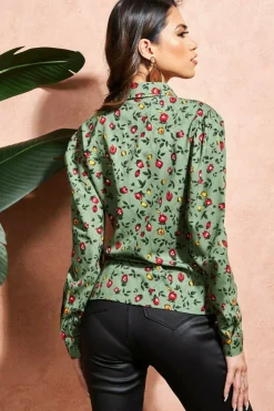Blouses^City Goddess Floral Print Shirt Sagegreen