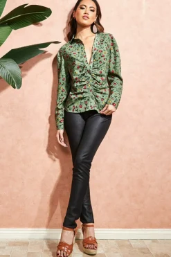 Blouses^City Goddess Floral Print Shirt Sagegreen
