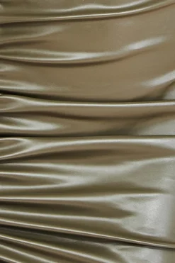 Mini Dresses^City Goddess One Shoulder Faux Leather Mini Dress Khaki