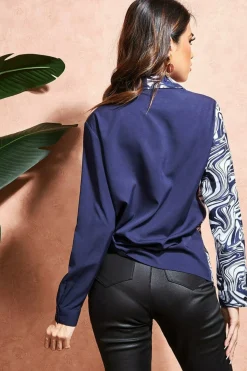 Blouses^City Goddess Two-Toned Contrast Shirt Navy