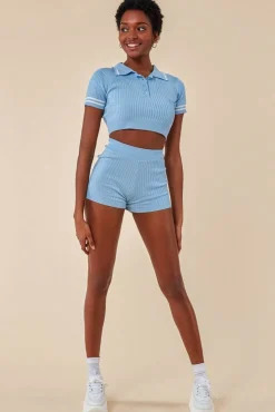 Loungewear & Sleepwear^Cosmochic Crop Top & Short Loungewear Set Blue