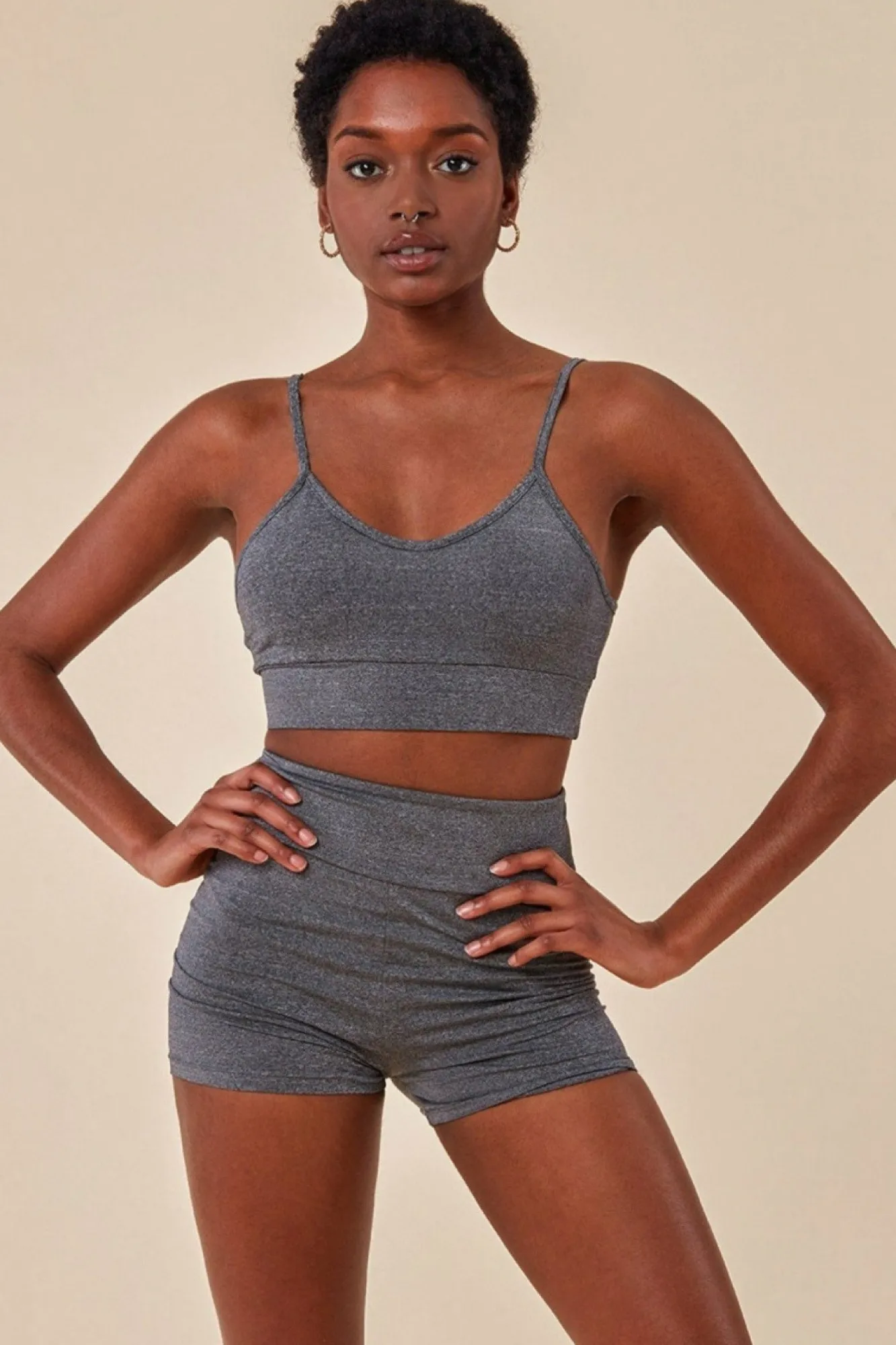 Loungewear & Sleepwear^Cosmochic Cropped Bralette & Cycle Short Set Grey
