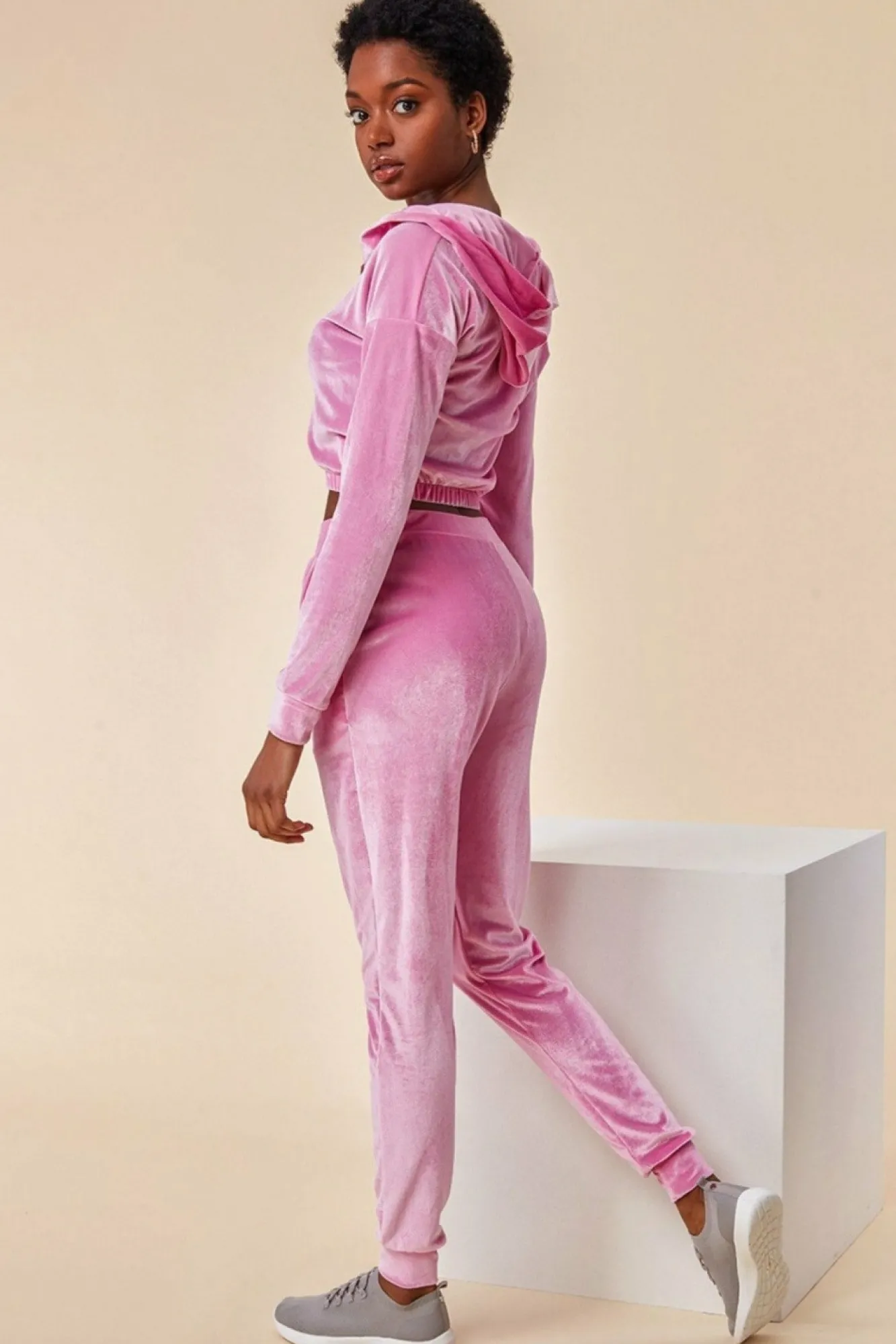 Loungewear & Sleepwear^Cosmochic Cuffed Ankle Velour Tracksuit Pink