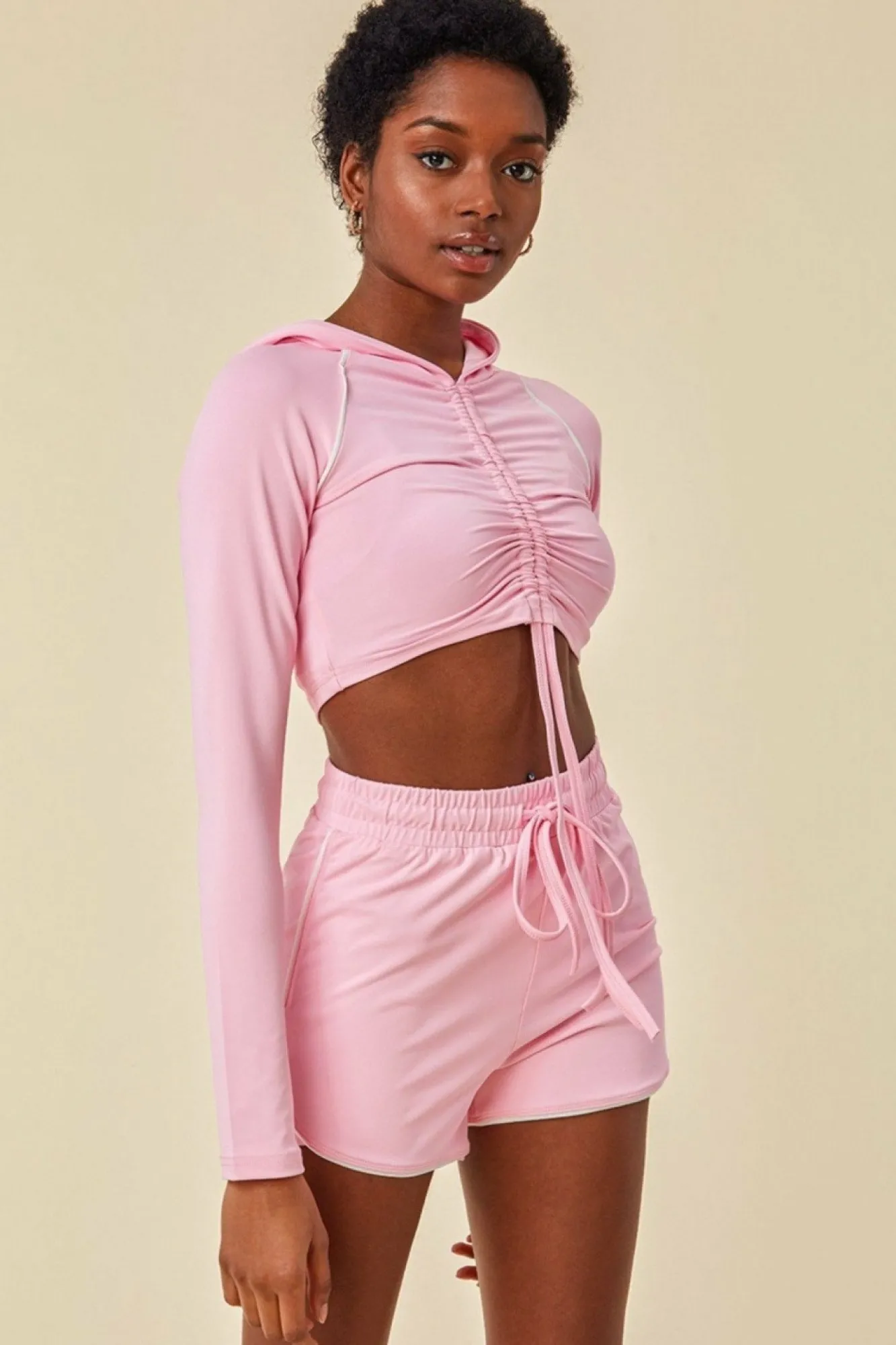 Loungewear & Sleepwear^Cosmochic Jersey Short Set With Drawstring Top Pink