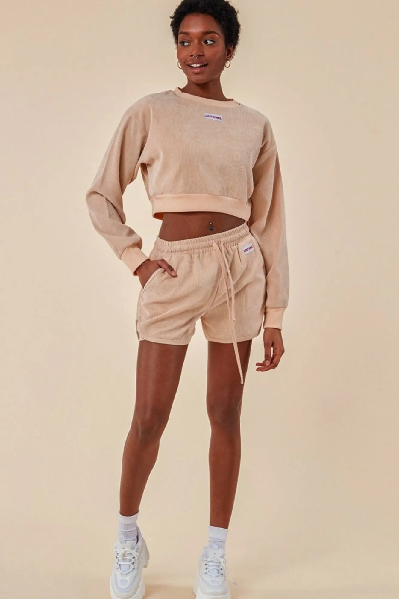 Loungewear & Sleepwear^Cosmochic Oversized Cropped Jumper & Short Set Beige