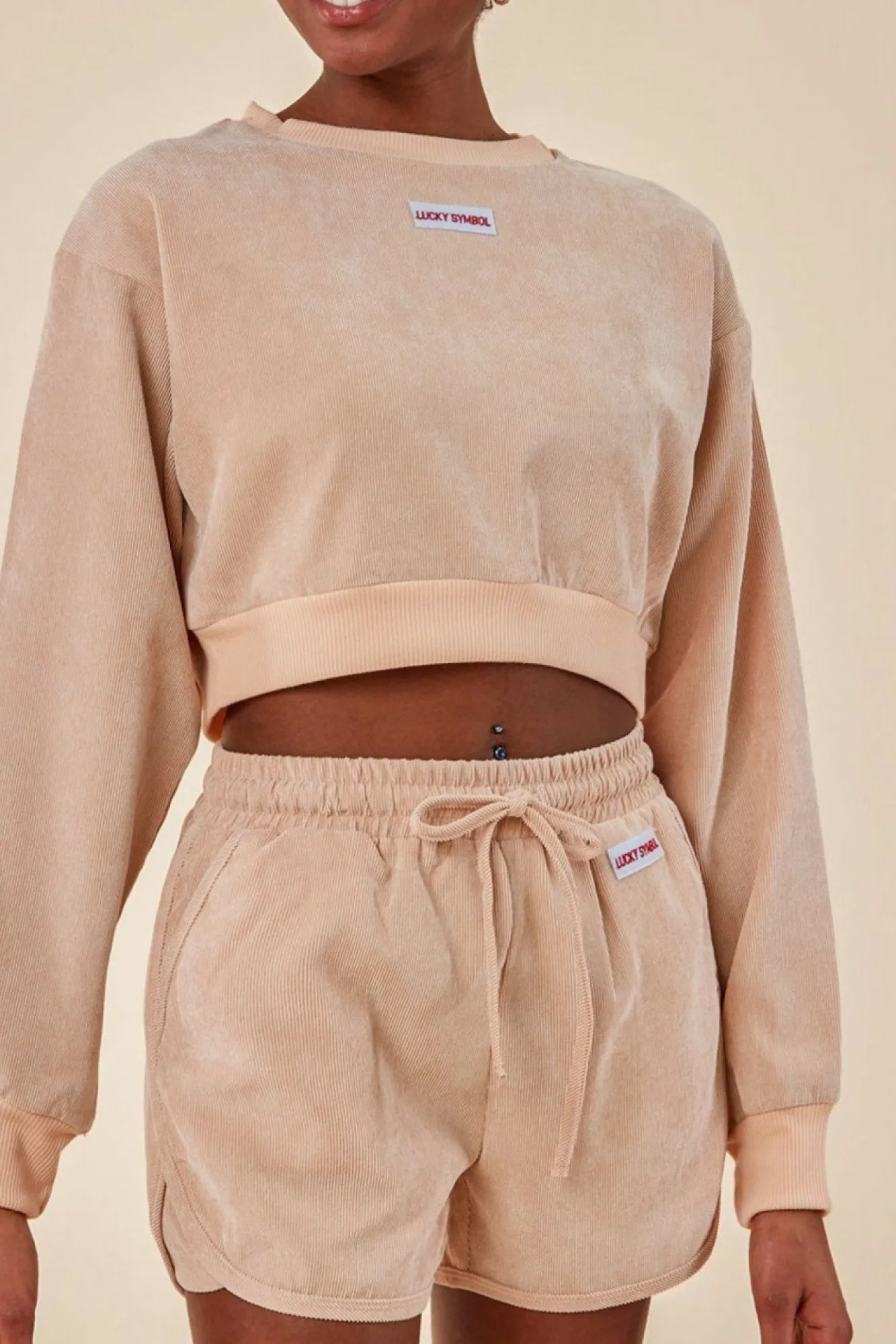 Loungewear & Sleepwear^Cosmochic Oversized Cropped Jumper & Short Set Beige