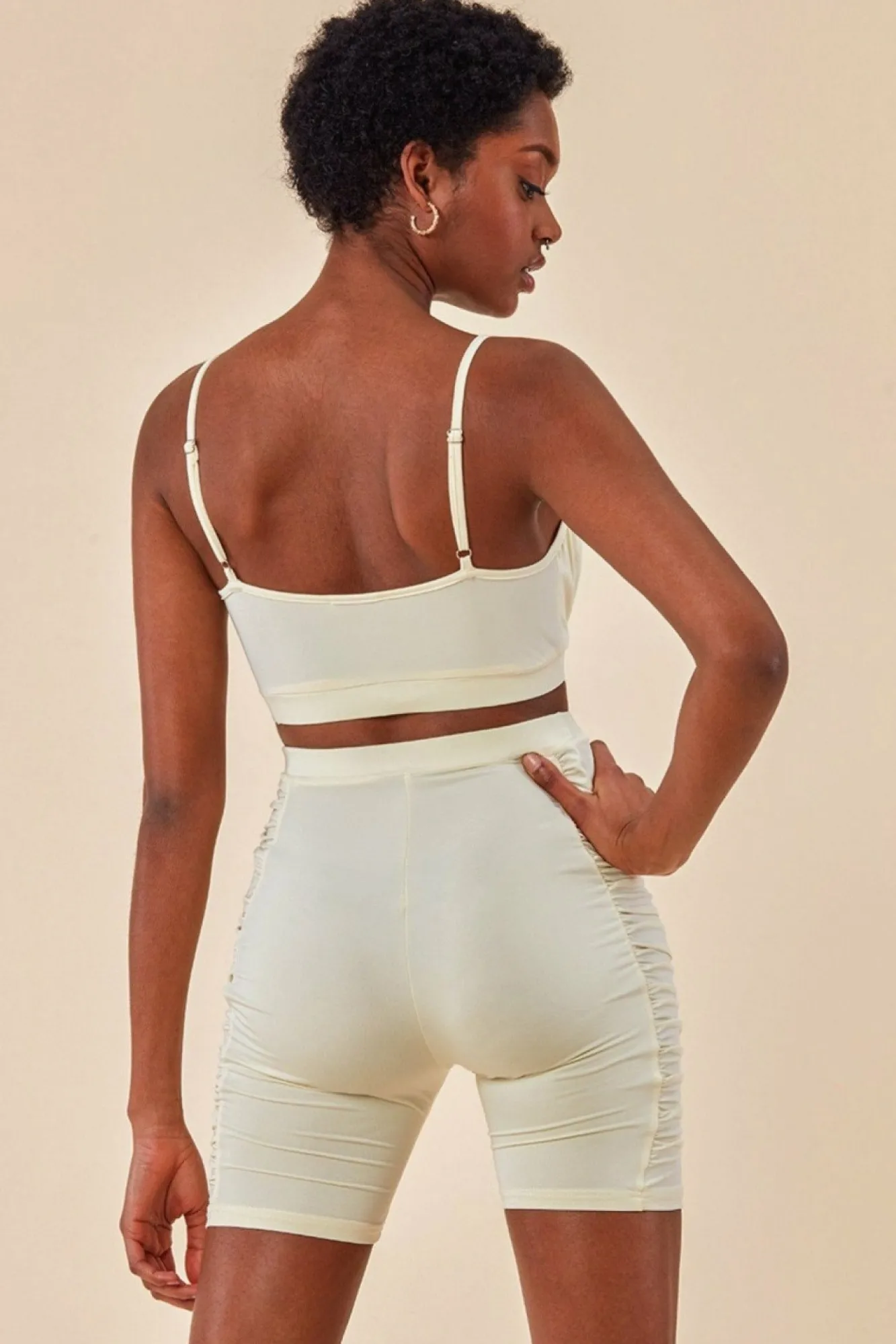Loungewear & Sleepwear^Cosmochic Side Detail Bralette & Cycle Short Set Beige