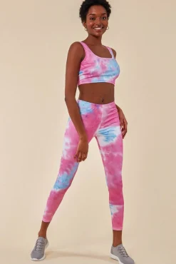 Loungewear & Sleepwear^Cosmochic Tie-Dye Crop Top With Leggings Set - Pinkblue Pink Blue