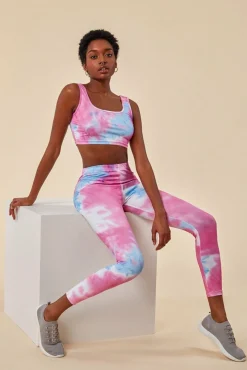 Loungewear & Sleepwear^Cosmochic Tie-Dye Crop Top With Leggings Set - Pinkblue Pink Blue