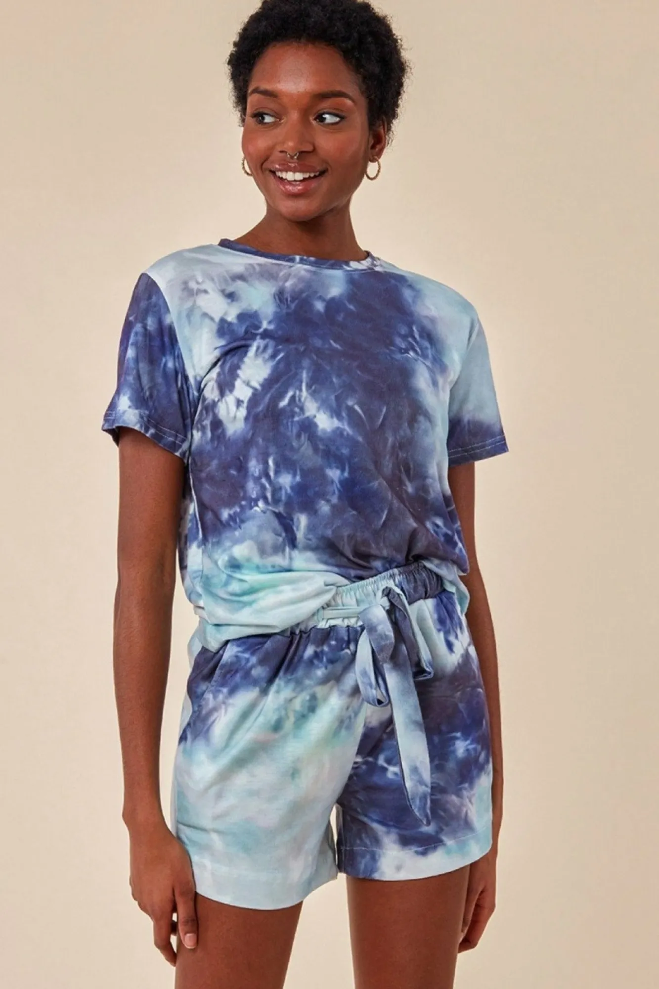Loungewear & Sleepwear^Cosmochic Tie-Dye Oversized T-Shirt & Short Set Blue