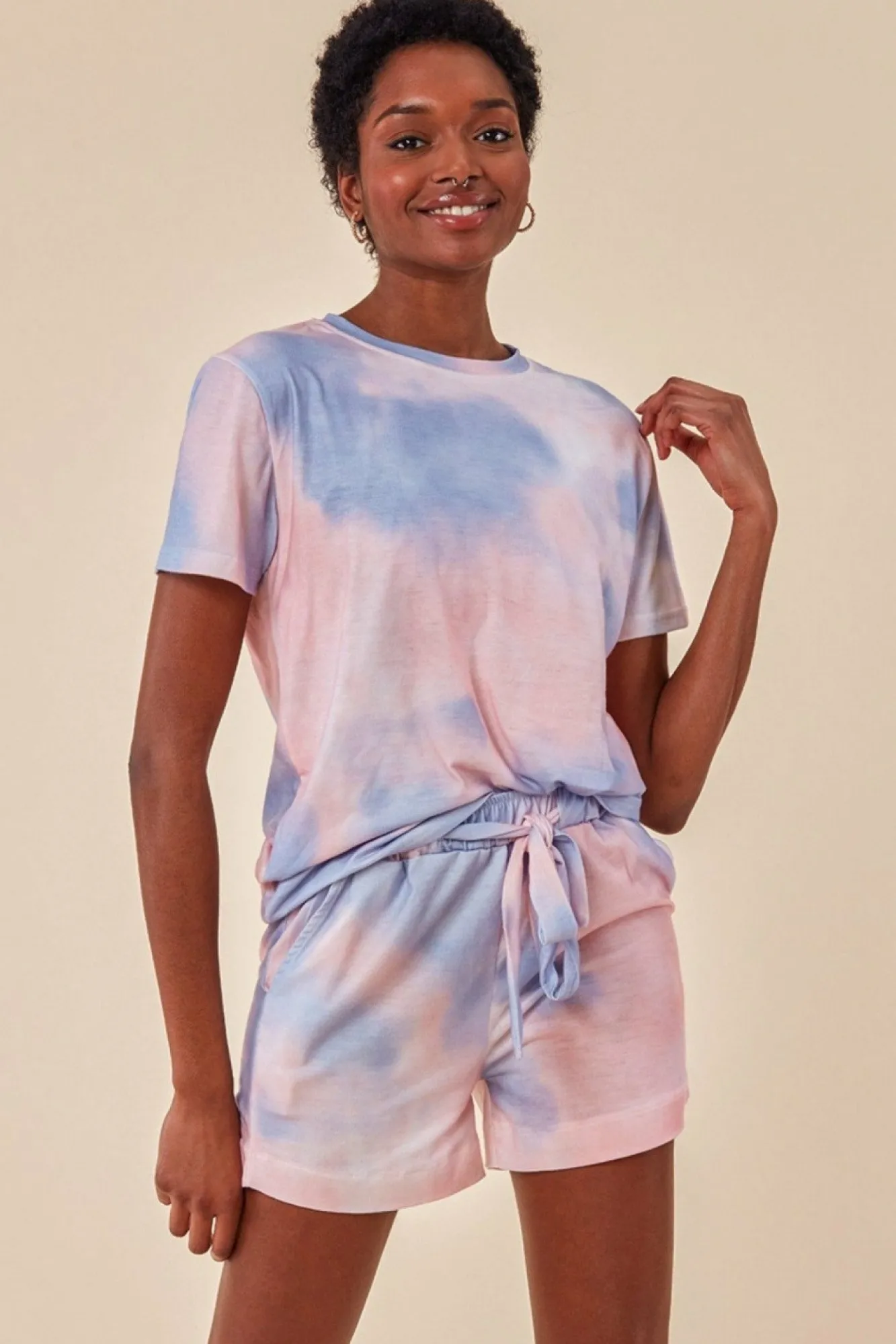 Loungewear & Sleepwear^Cosmochic Tie-Dye Oversized T-Shirt & Short Set Pink