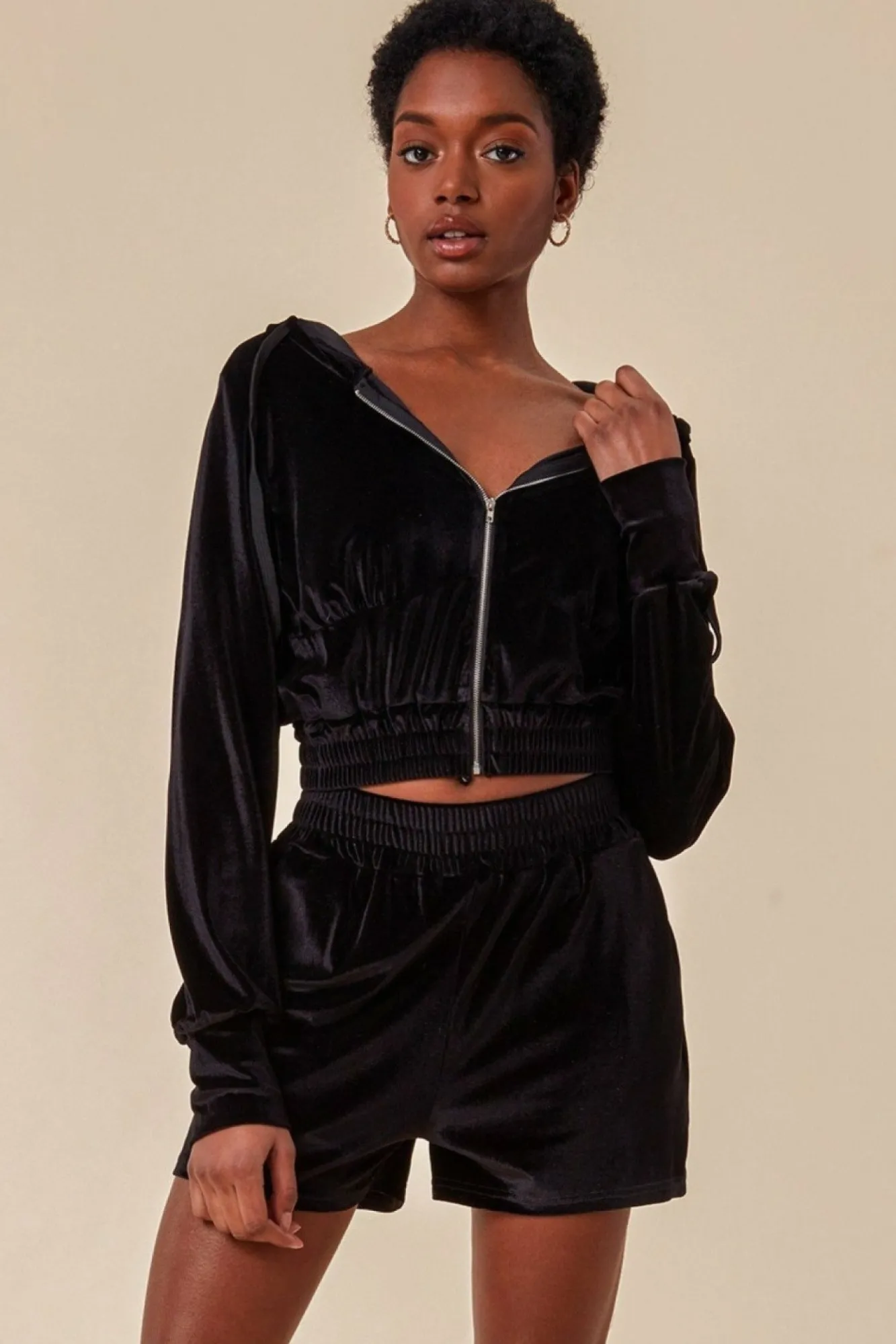 Loungewear & Sleepwear^Cosmochic Velour Hoodie & Short Set Black