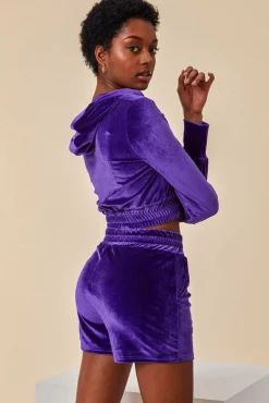 Loungewear & Sleepwear^Cosmochic Velour Hoodie & Short Set Purple