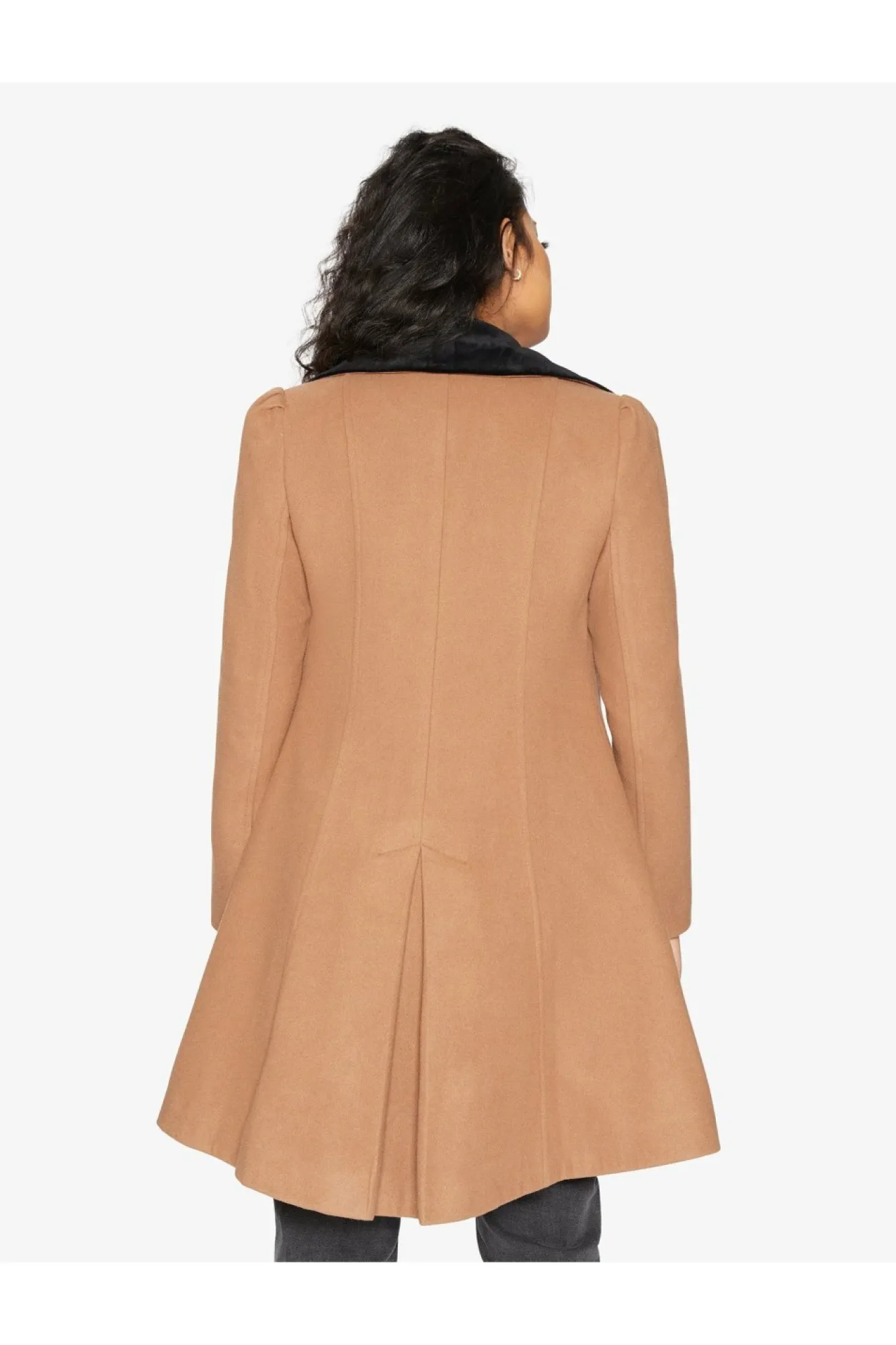 Outerwear^De La Creme Fashions Double Breast Velvet Trim Skater Coat