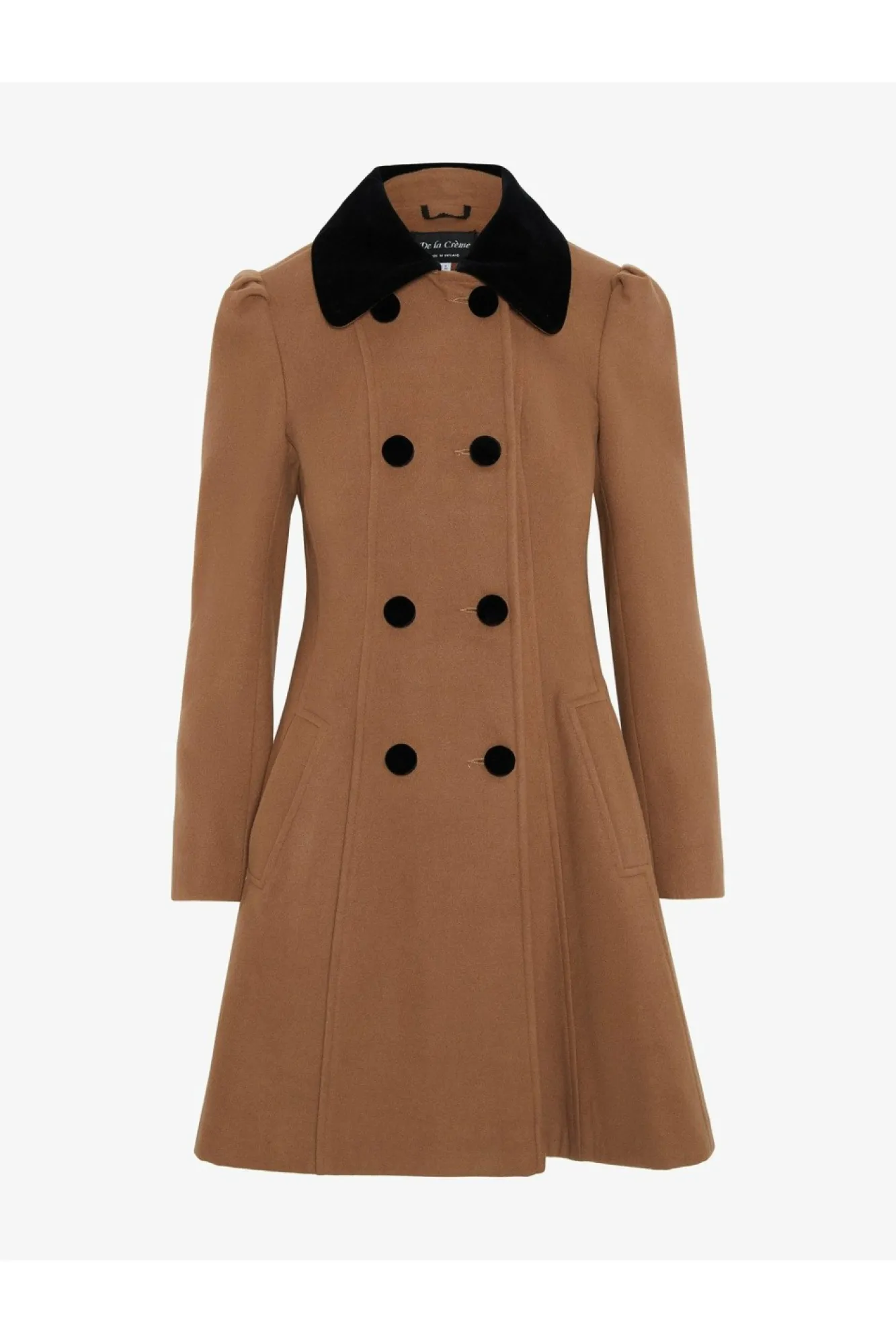 Outerwear^De La Creme Fashions Double Breast Velvet Trim Skater Coat