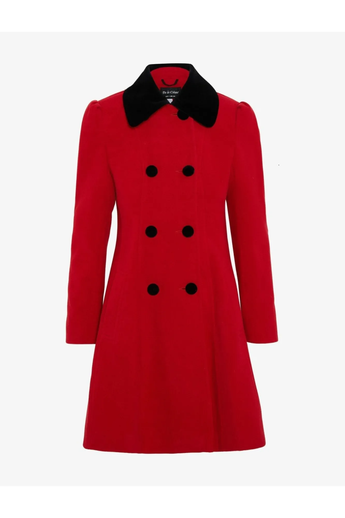 Outerwear^De La Creme Fashions Double Breast Velvet Trim Skater Coat