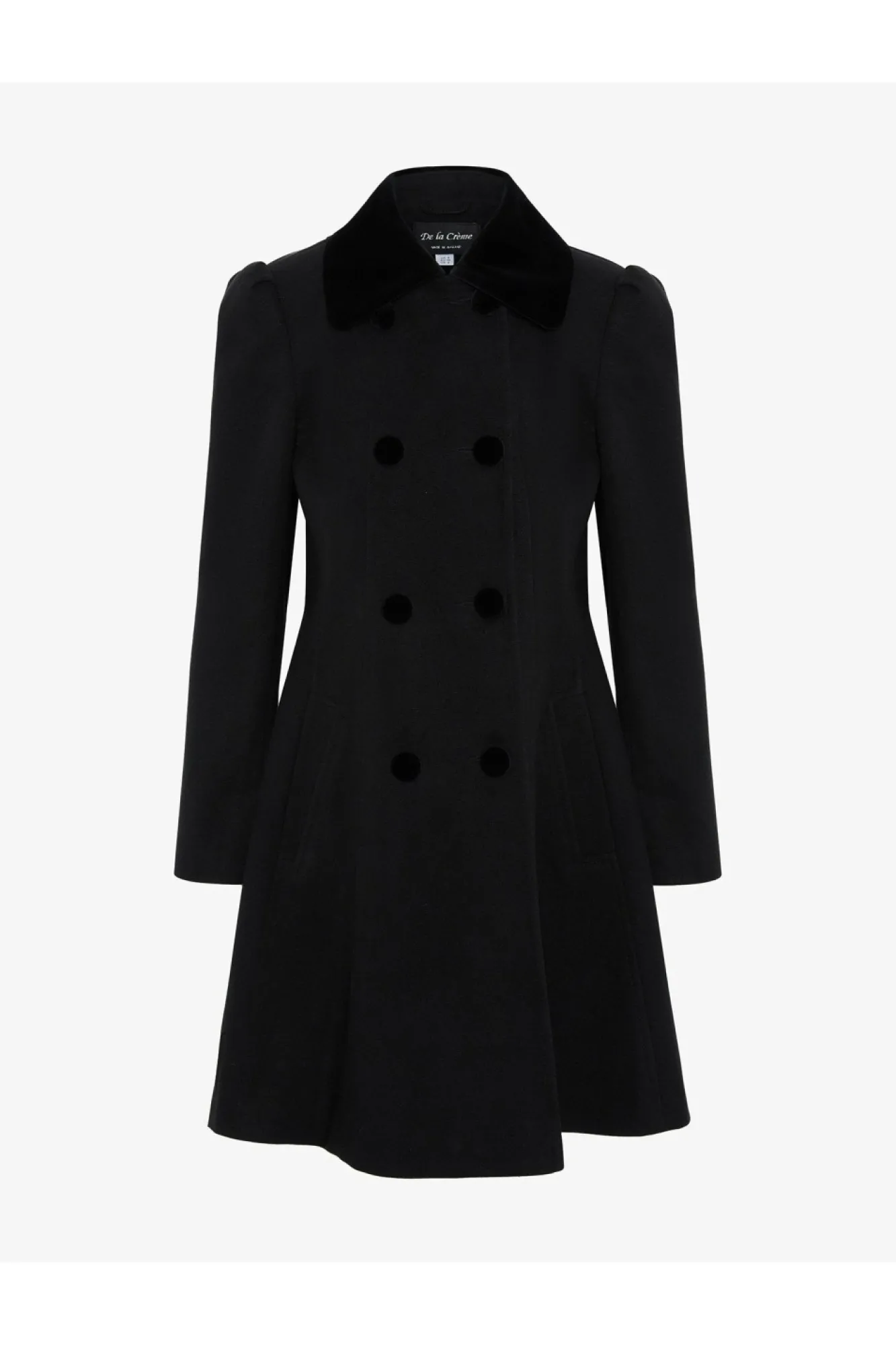Outerwear^De La Creme Fashions Double Breast Velvet Trim Skater Coat