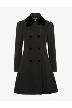 Outerwear^De La Creme Fashions Double Breast Velvet Trim Skater Coat