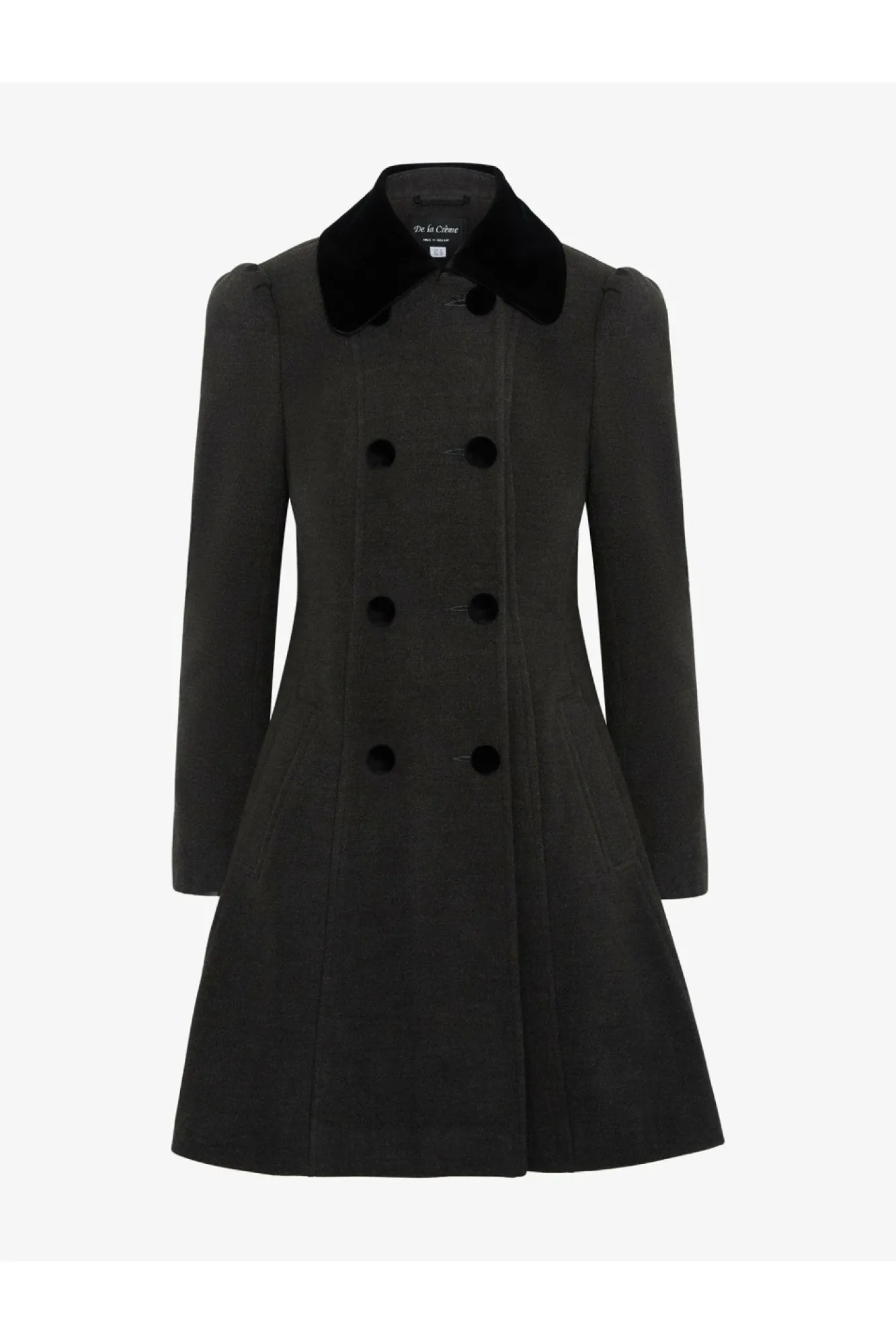 Outerwear^De La Creme Fashions Double Breast Velvet Trim Skater Coat