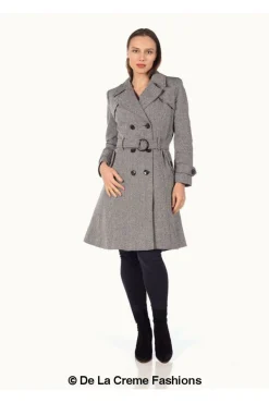 Outerwear^De La Creme Fashions Herringbone Tweed Blend Trench Coat Grey