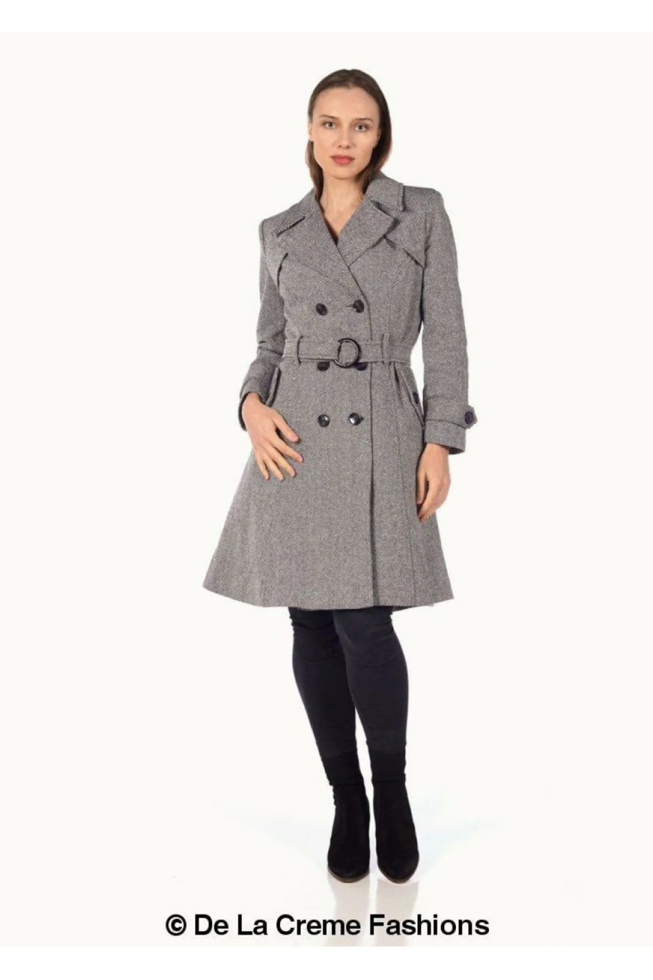 Outerwear^De La Creme Fashions Herringbone Tweed Blend Trench Coat Grey