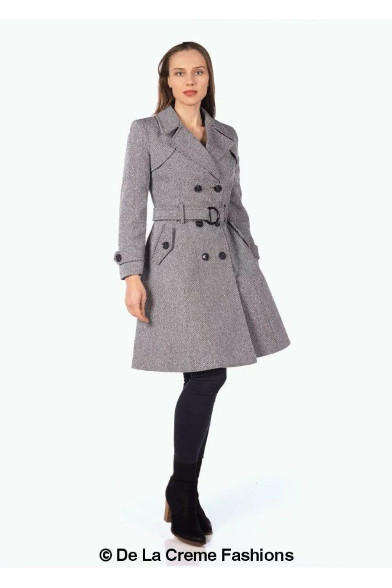 Outerwear^De La Creme Fashions Herringbone Tweed Blend Trench Coat Grey